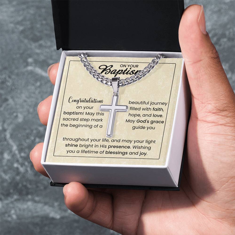 On Your Baptism | Cuban Chain with Artisan Cross Necklace