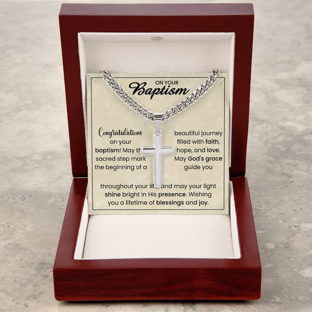 On Your Baptism | Cuban Chain with Artisan Cross Necklace