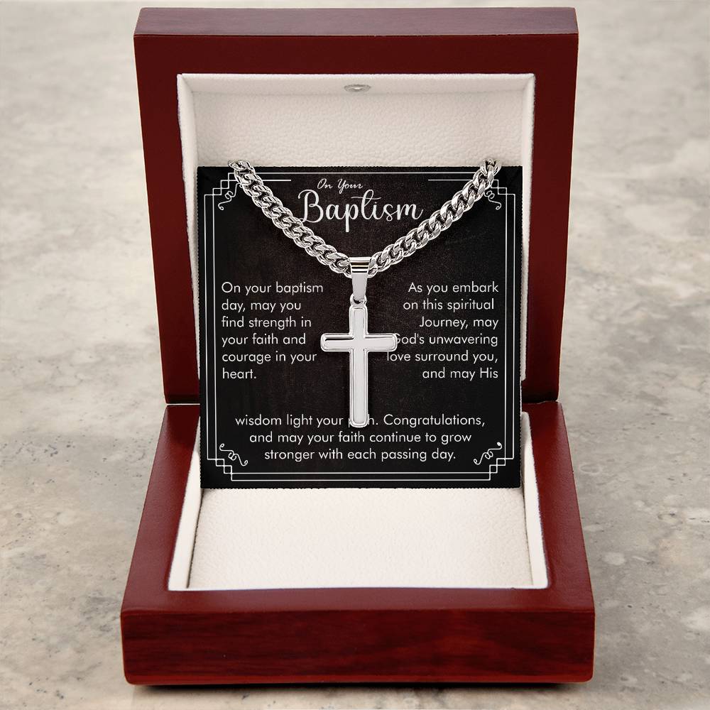 On Your Baptism | Cuban Chain with Artisan Cross Necklace