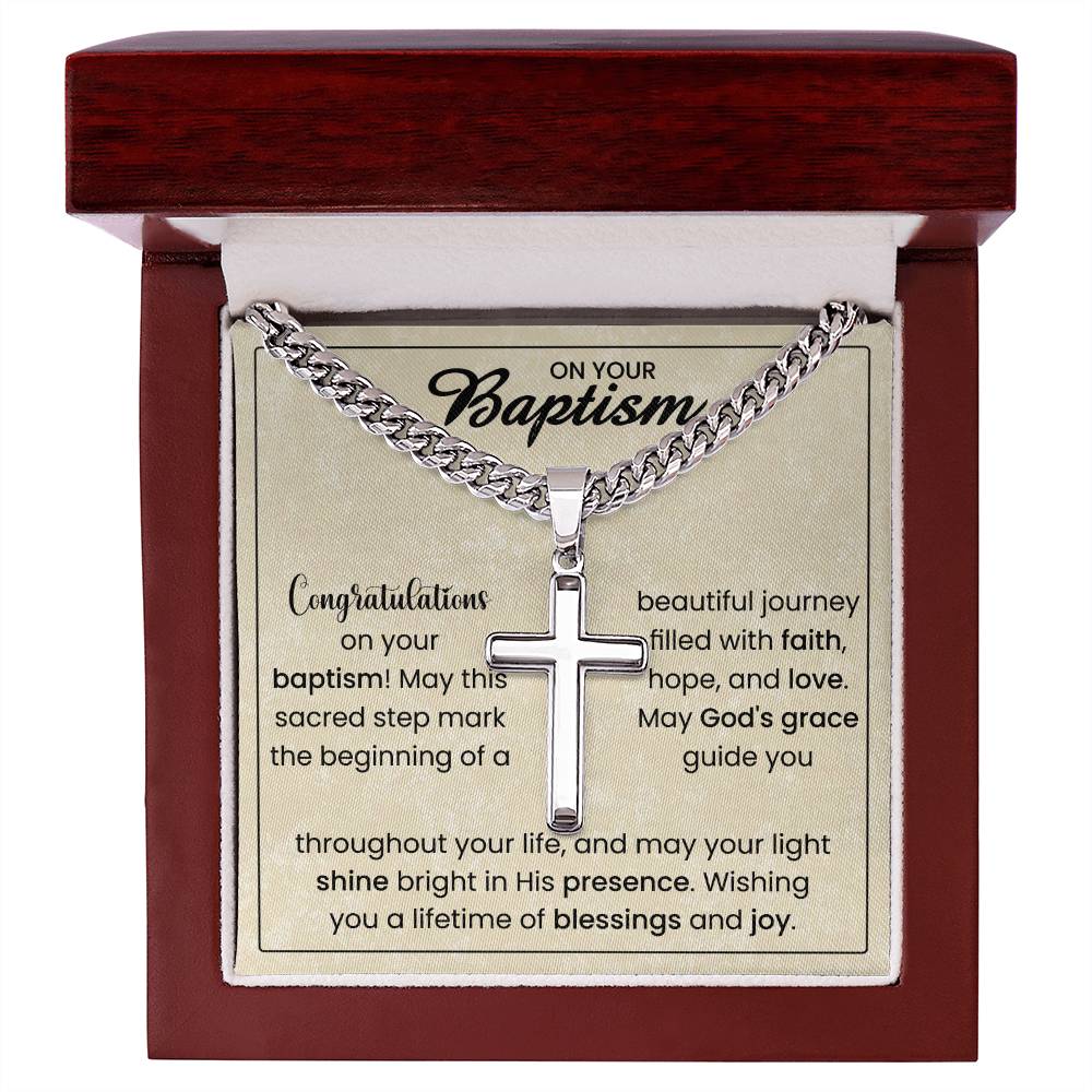 On Your Baptism | Cuban Chain with Artisan Cross Necklace