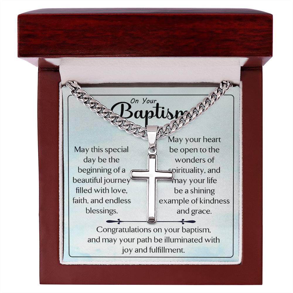 On Your Baptism |  Cuban Chain with Artisan Cross Necklace