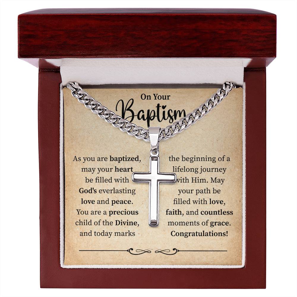 On Your Baptism | Cuban Chain with Artisan Cross Necklace