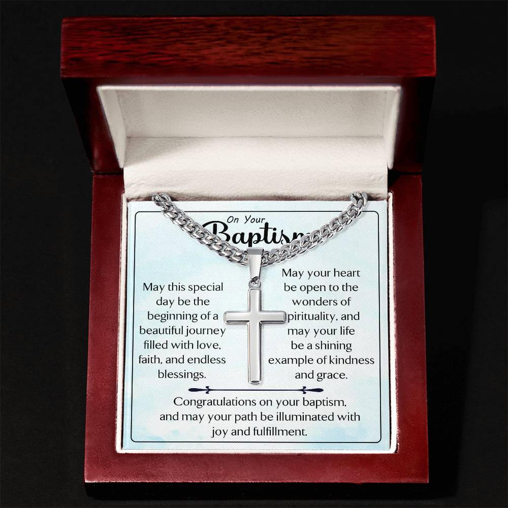 On Your Baptism |  Cuban Chain with Artisan Cross Necklace