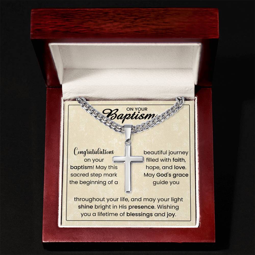 On Your Baptism | Cuban Chain with Artisan Cross Necklace