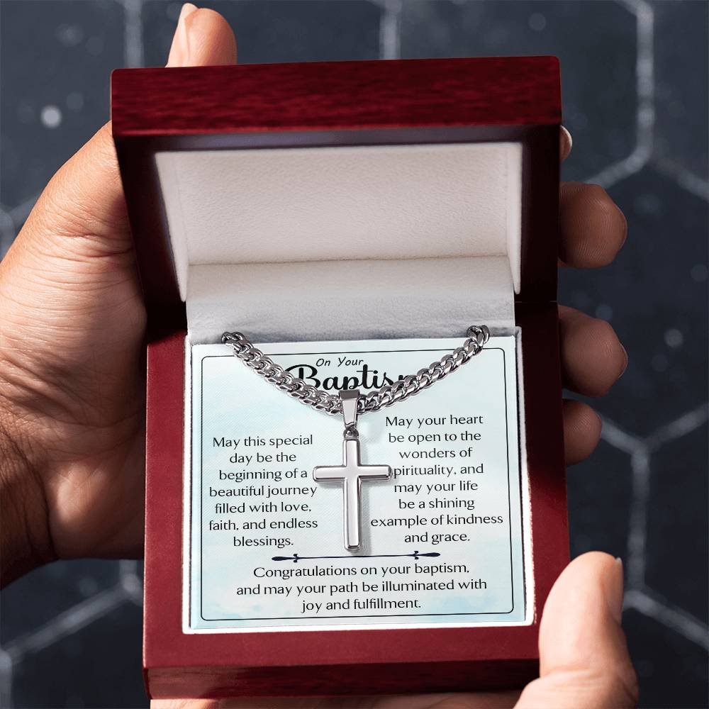 On Your Baptism |  Cuban Chain with Artisan Cross Necklace