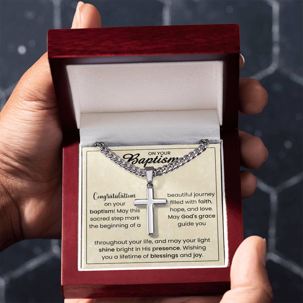 On Your Baptism | Cuban Chain with Artisan Cross Necklace