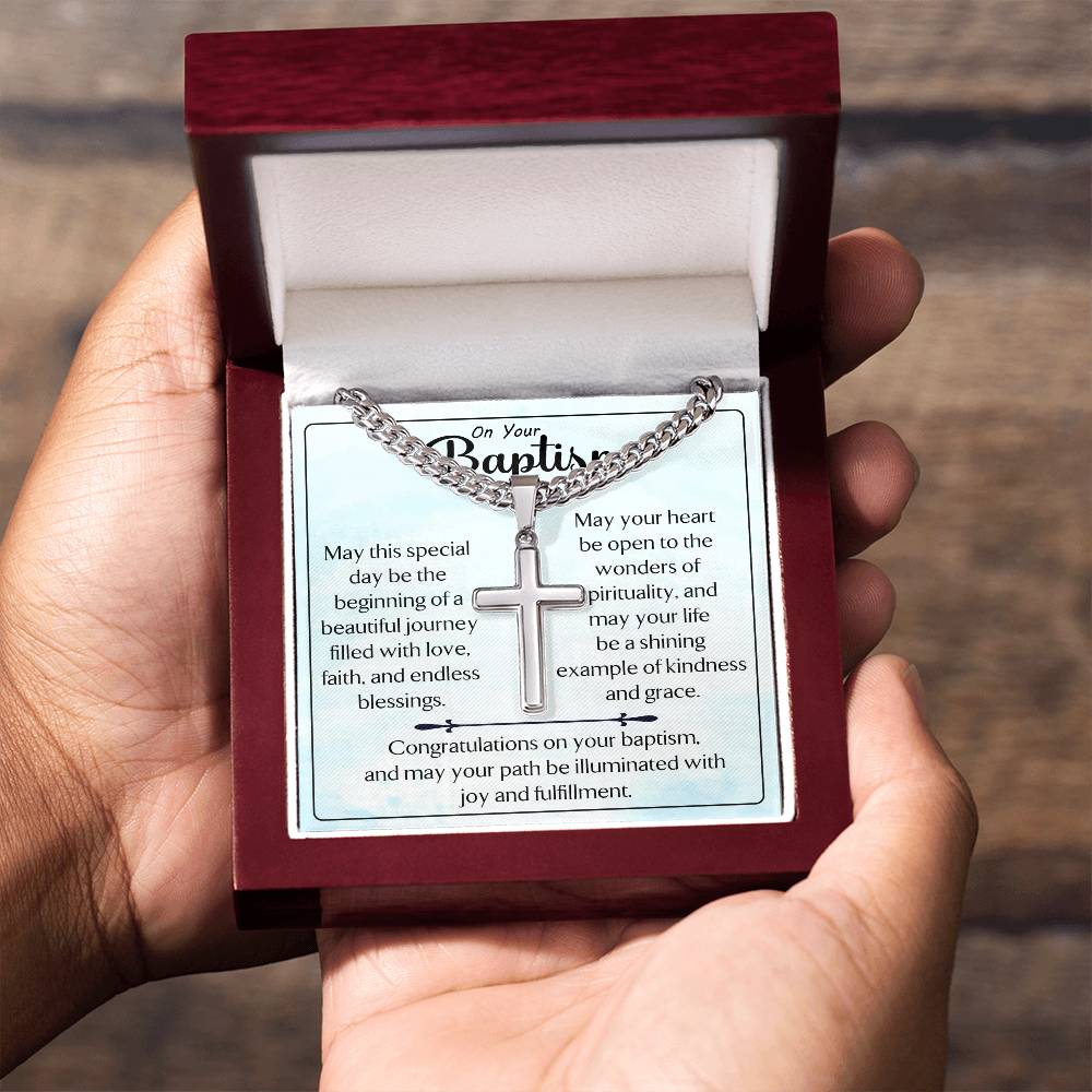 On Your Baptism |  Cuban Chain with Artisan Cross Necklace