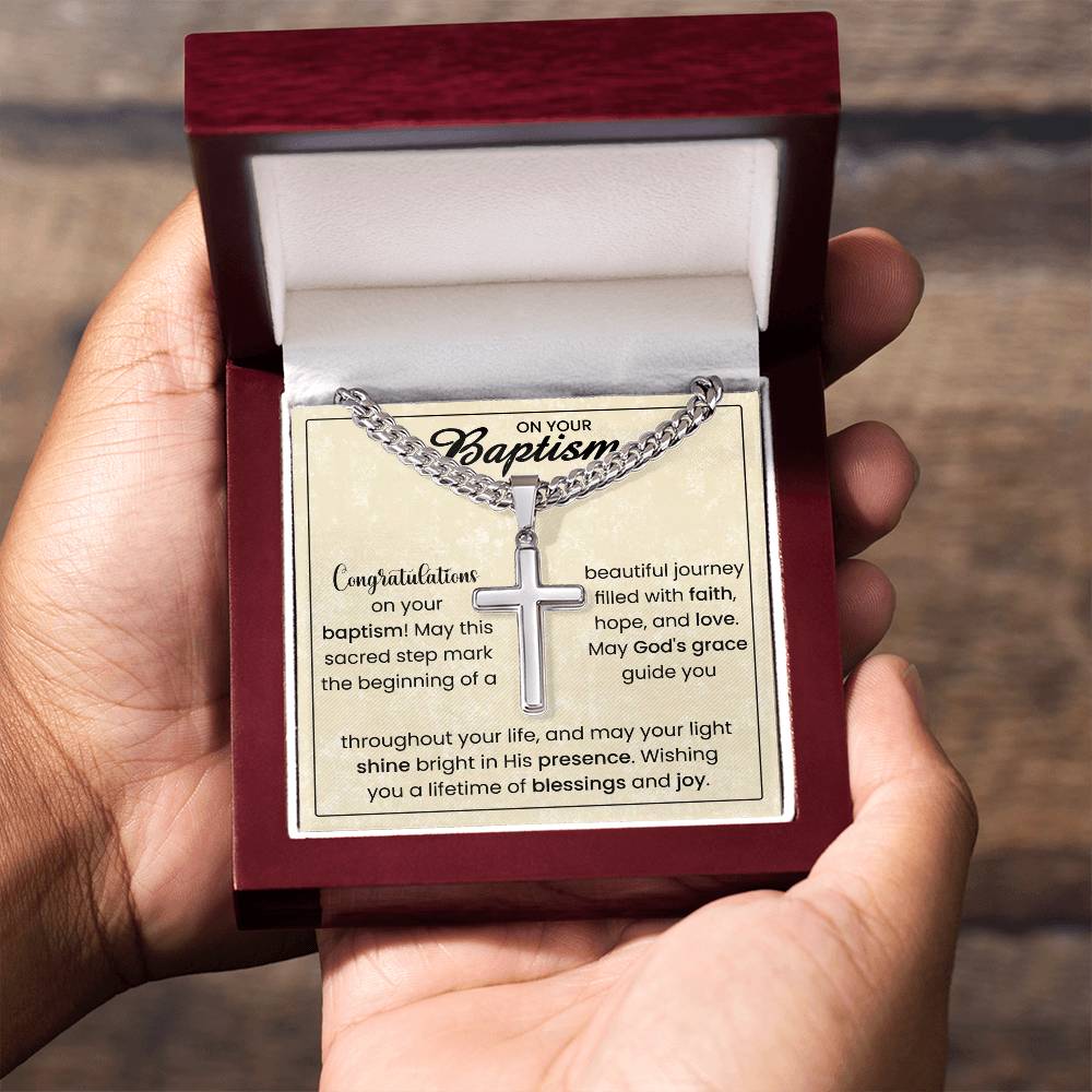 On Your Baptism | Cuban Chain with Artisan Cross Necklace