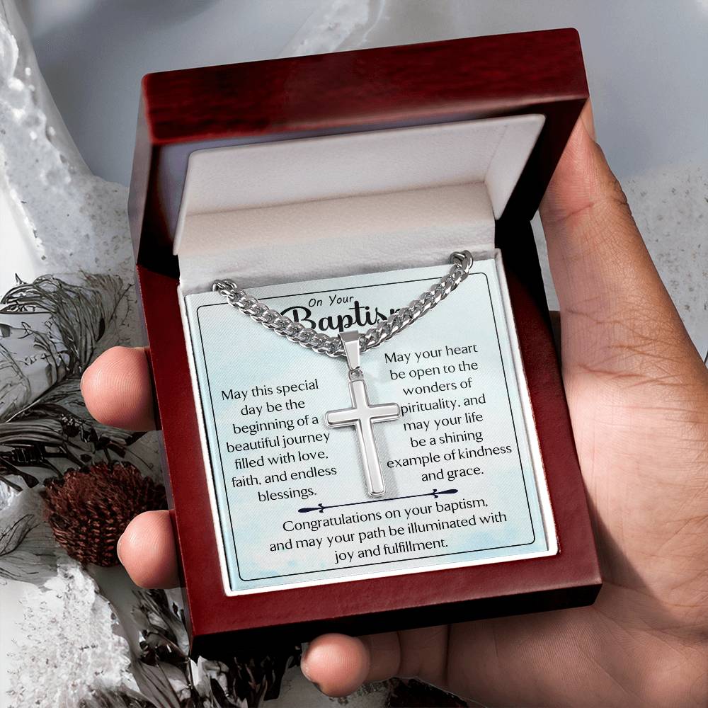 On Your Baptism |  Cuban Chain with Artisan Cross Necklace