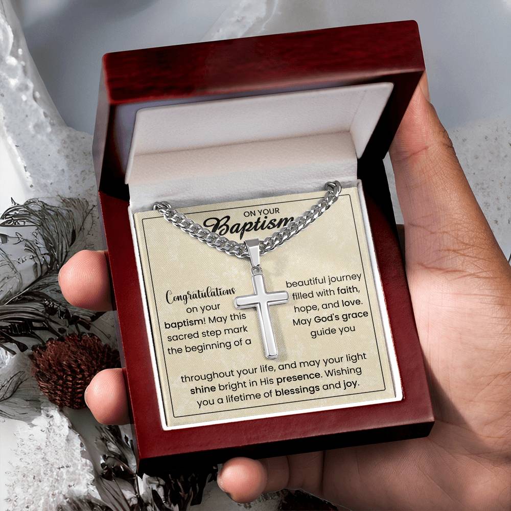 On Your Baptism | Cuban Chain with Artisan Cross Necklace