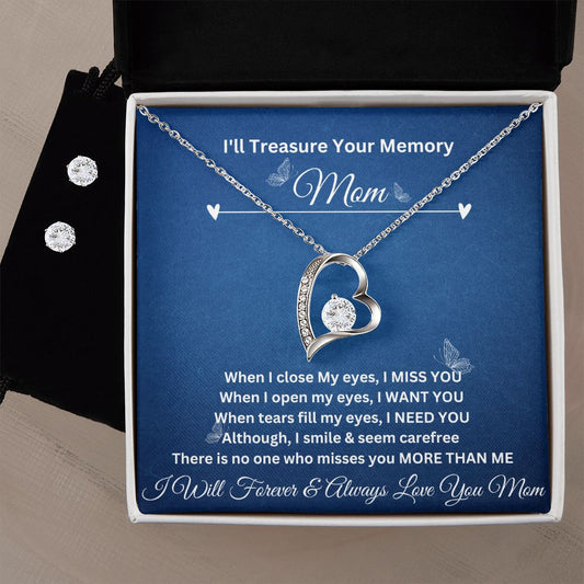 I'll Treasure Your Memory | Mom | Forever Love Necklace and Cubic Zirconia Earring Set