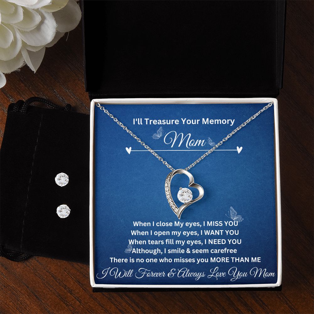 I'll Treasure Your Memory | Mom | Forever Love Necklace and Cubic Zirconia Earring Set