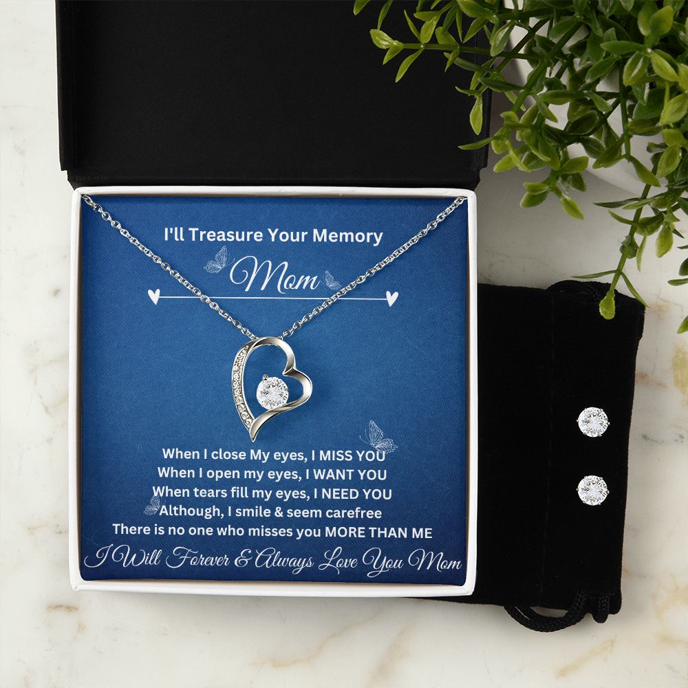 I'll Treasure Your Memory | Mom | Forever Love Necklace and Cubic Zirconia Earring Set