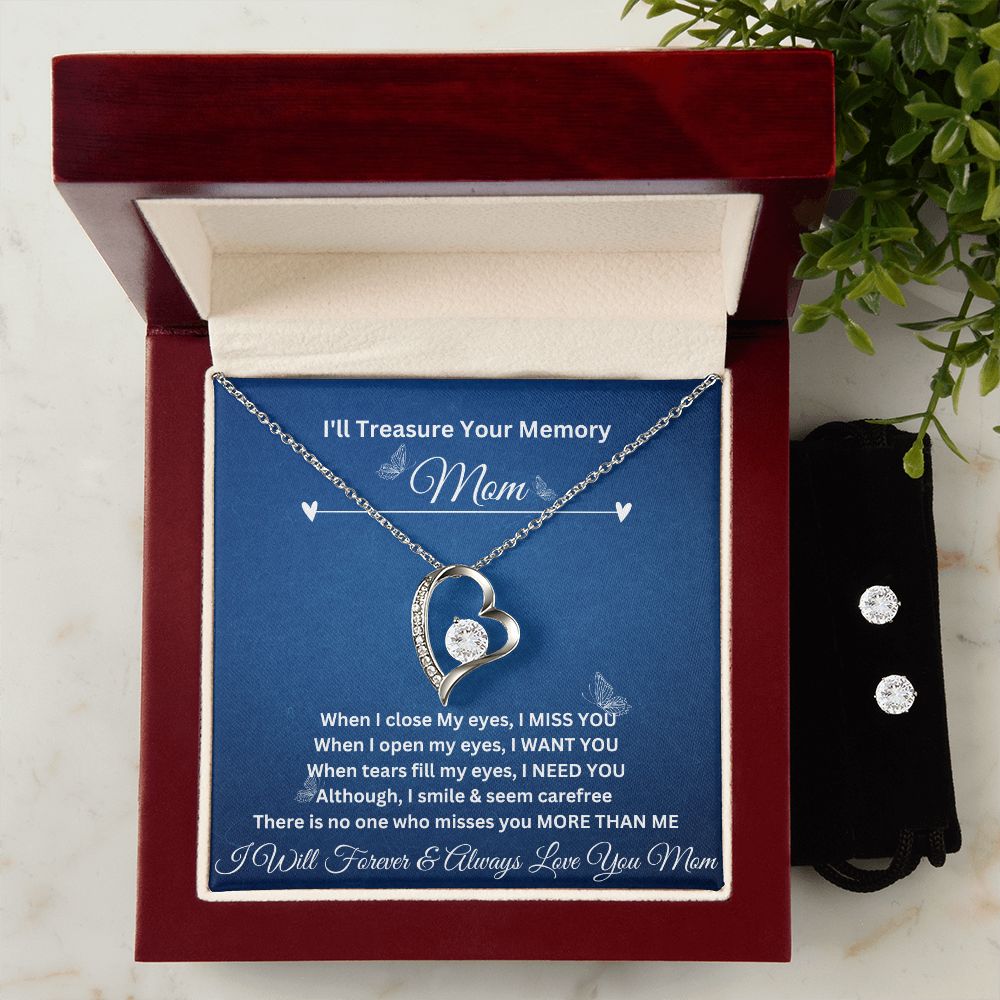 I'll Treasure Your Memory | Mom | Forever Love Necklace and Cubic Zirconia Earring Set