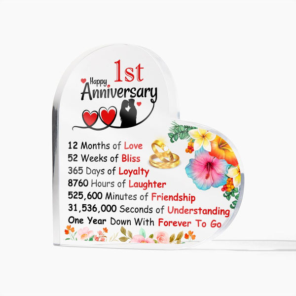 Happy 1st Anniversary | Heart Shaped Acrylic Plaque