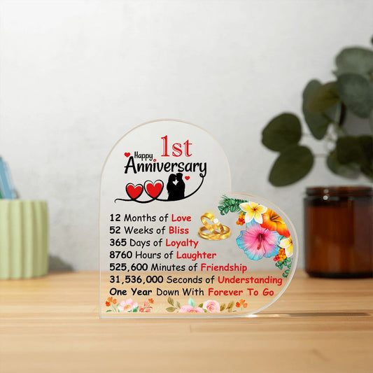 Happy 1st Anniversary | Heart Shaped Acrylic Plaque
