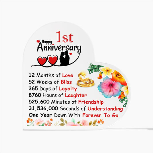 Happy 1st Anniversary | Heart Shaped Acrylic Plaque