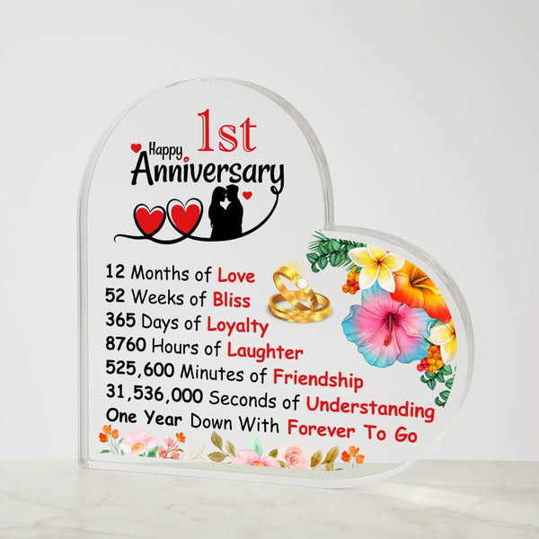 Happy 1st Anniversary | Heart Shaped Acrylic Plaque