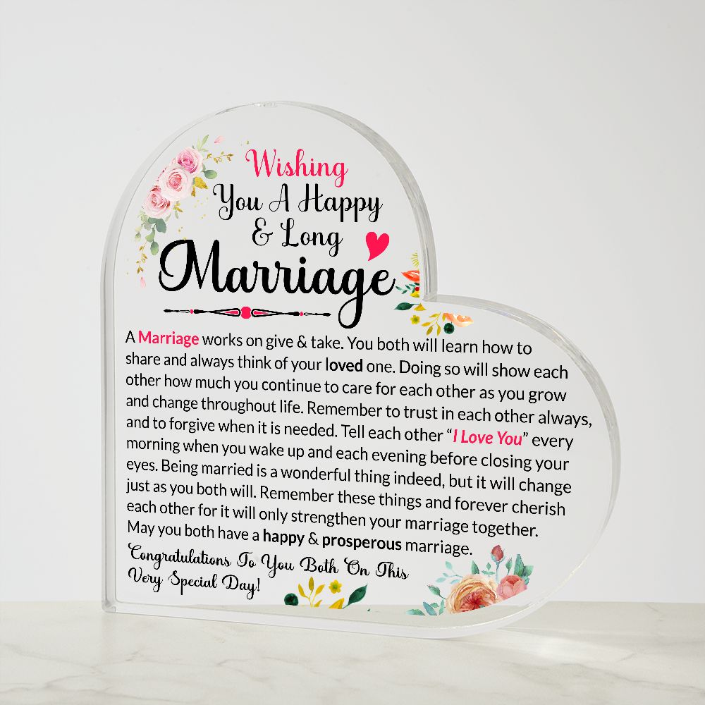 Wishing You A Happy &  Long Marriage | Congratulations |  Heart Shaped Plaque