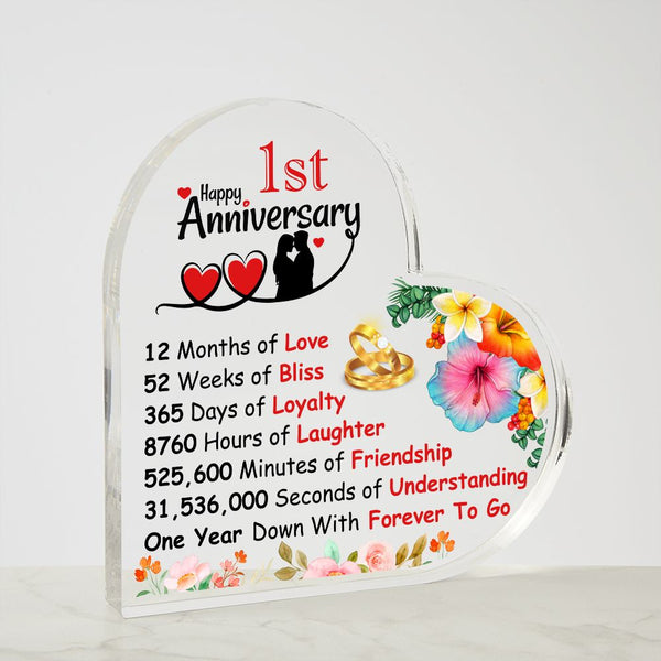 Happy 1st Anniversary | Heart Shaped Acrylic Plaque