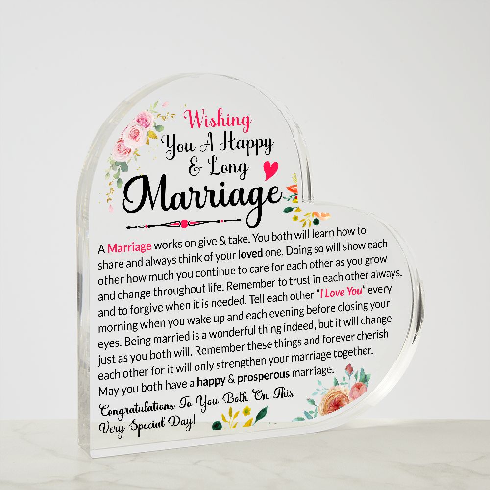 Wishing You A Happy &  Long Marriage | Congratulations |  Heart Shaped Plaque