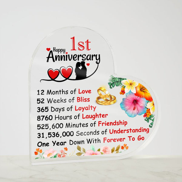 Happy 1st Anniversary | Heart Shaped Acrylic Plaque