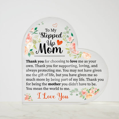 To My Stepped Up Mom | Thank You | Heart Shaped Plaque