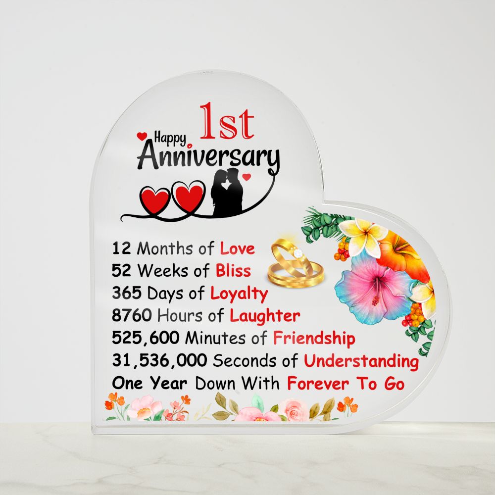 Happy 1st Anniversary | Heart Shaped Acrylic Plaque