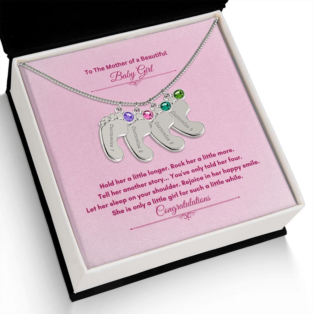 To The Mother Of A Beautiful Baby Girl | Custom Baby Feet Necklace with Birthstone