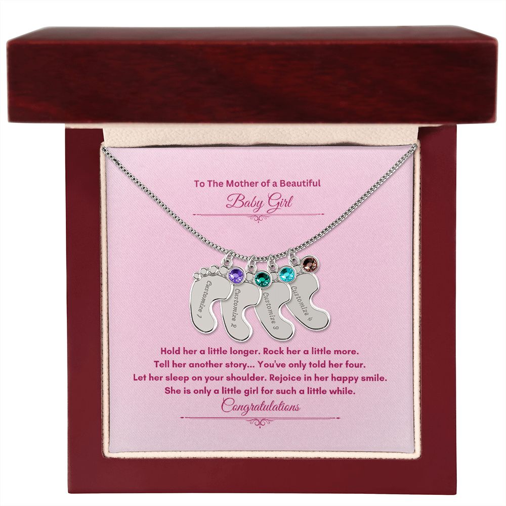 To The Mother Of A Beautiful Baby Girl | Custom Baby Feet Necklace with Birthstone