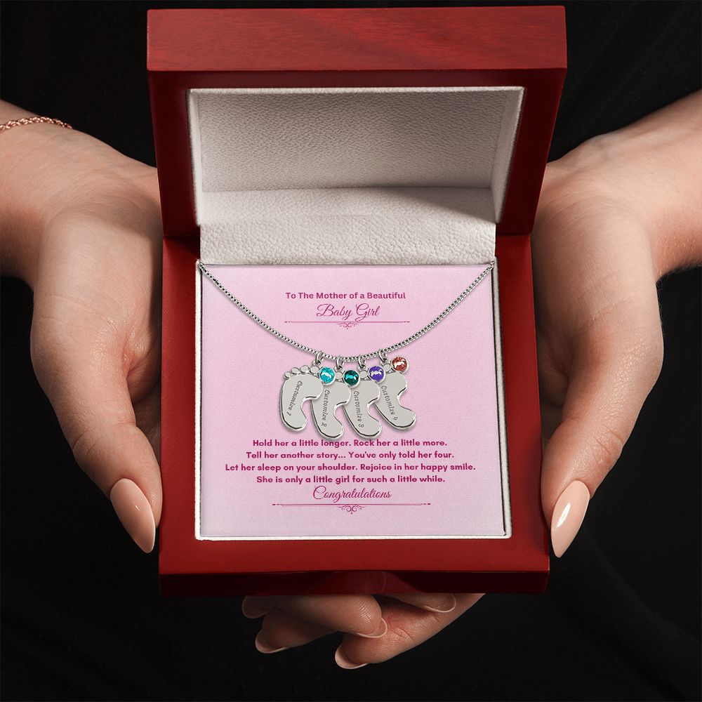 To The Mother Of A Beautiful Baby Girl | Custom Baby Feet Necklace with Birthstone