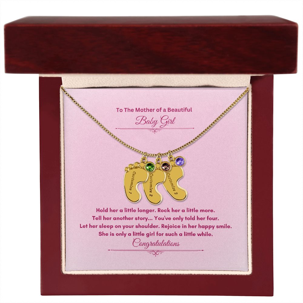 To The Mother Of A Beautiful Baby Girl | Custom Baby Feet Necklace with Birthstone