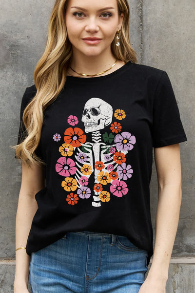 Simply Love Simply Love Full Size Skeleton & Flower Graphic Cotton Tee