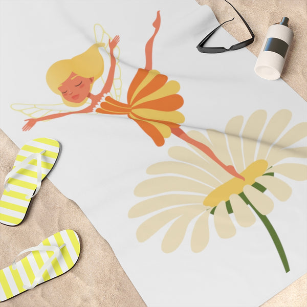 Yellow Daisy Fairy Beach Towel