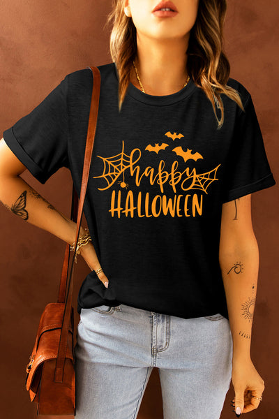 Round Neck Short Sleeve HAPPY HALLOWEEN Graphic T-Shirt