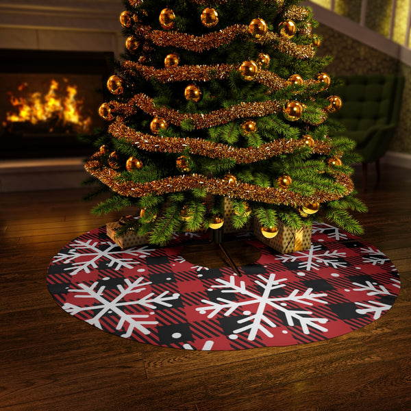 Red Plaid Snowflake Tree Skirt