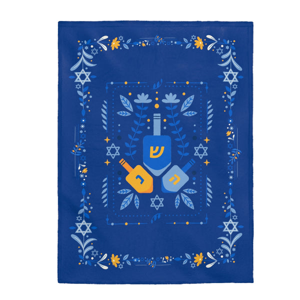 White, Blue, & Gold Dreidel Blanket