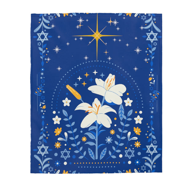 Star of David & Lilly Blue & White Blanket