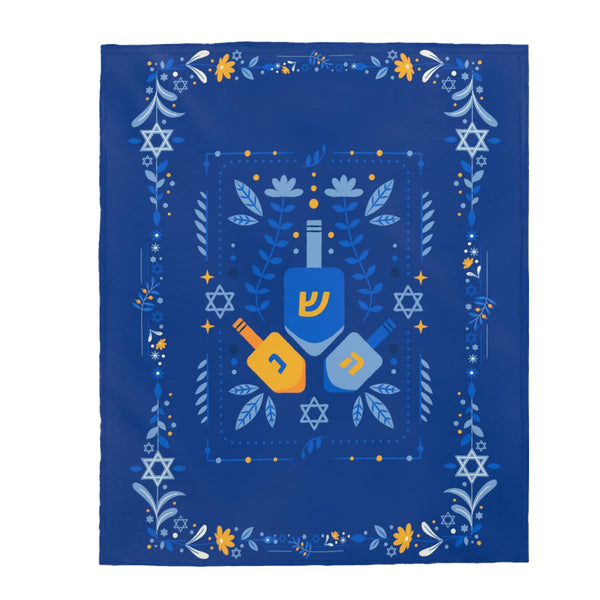 White, Blue, & Gold Dreidel Blanket