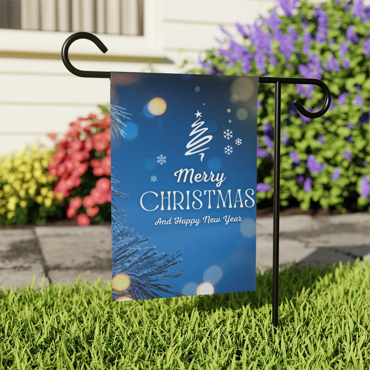 Merry Christmas And Happy New Year Blue Tree Banner