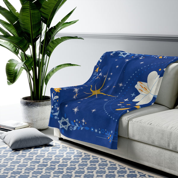 Star of David & Lilly Blue & White Blanket