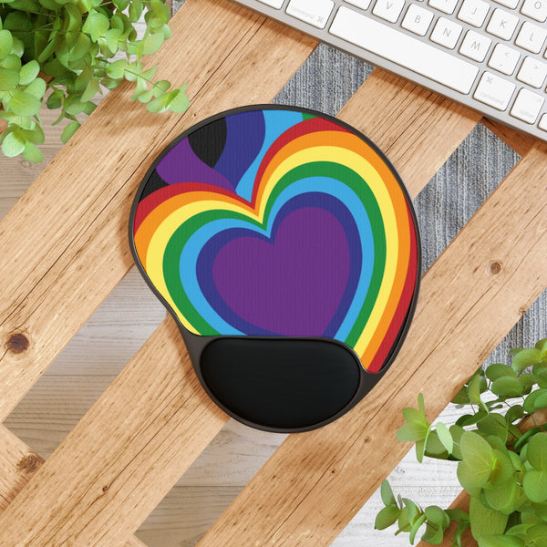 Rainbow Heart Mouse Pad With Wrist Rest