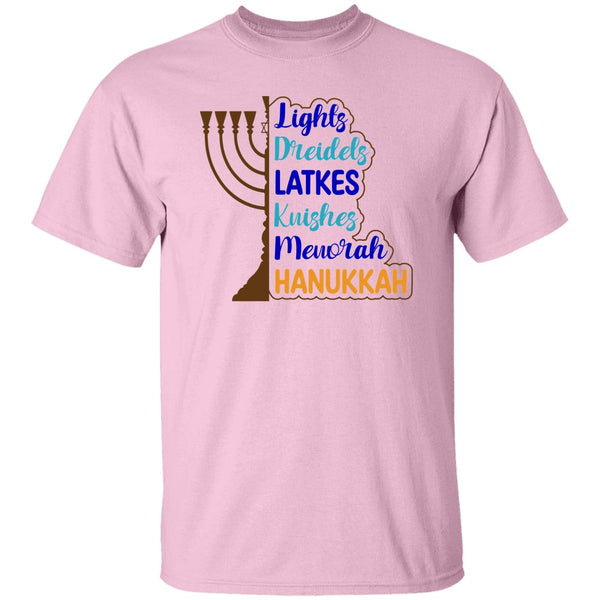 Lights, Dreidels, Latkes, Kuishes, Menorah, & Hanukkah T-Shirt