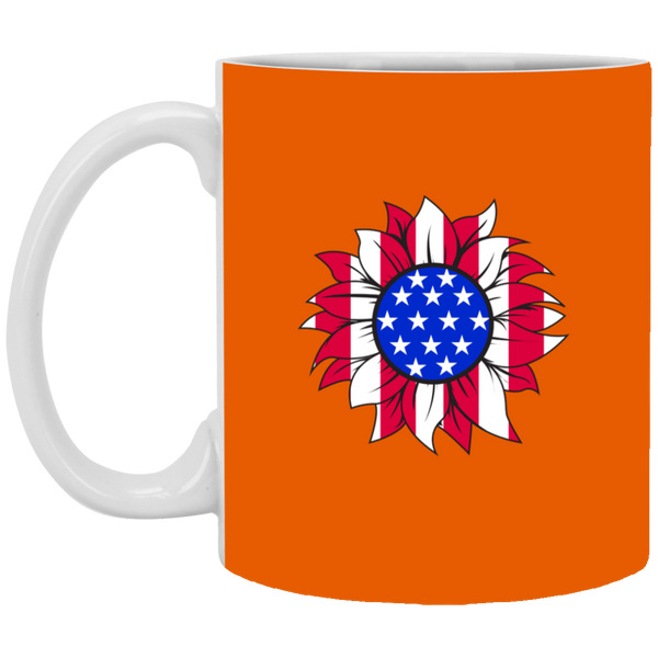 American Flag Sun Flower White Mug