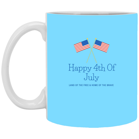 Happy 4th Of July Land of The Free & Home of The Brave w/ USA Flags Mug