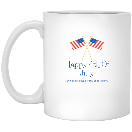 Happy 4th Of July Land of The Free & Home of The Brave w/ USA Flags Mug