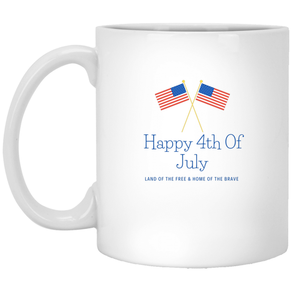 Happy 4th Of July Land of The Free & Home of The Brave w/ USA Flags Mug