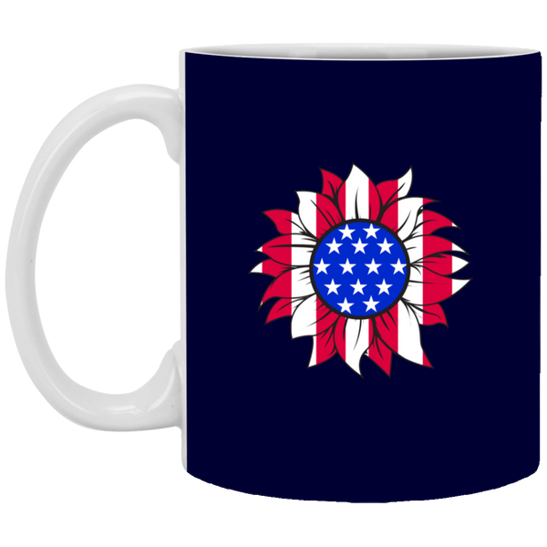 American Flag Sun Flower White Mug