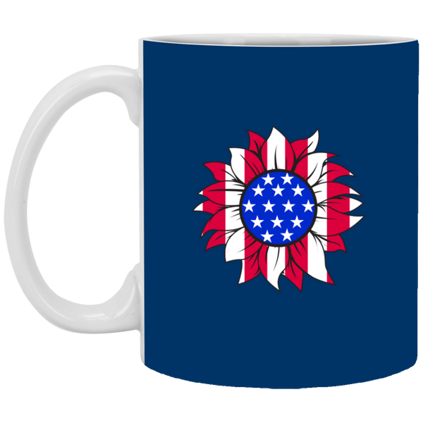 American Flag Sun Flower White Mug