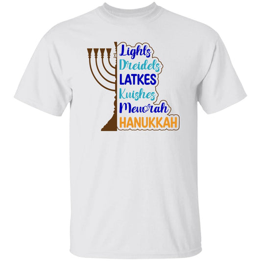 Lights, Dreidels, Latkes, Kuishes, Menorah, & Hanukkah T-Shirt